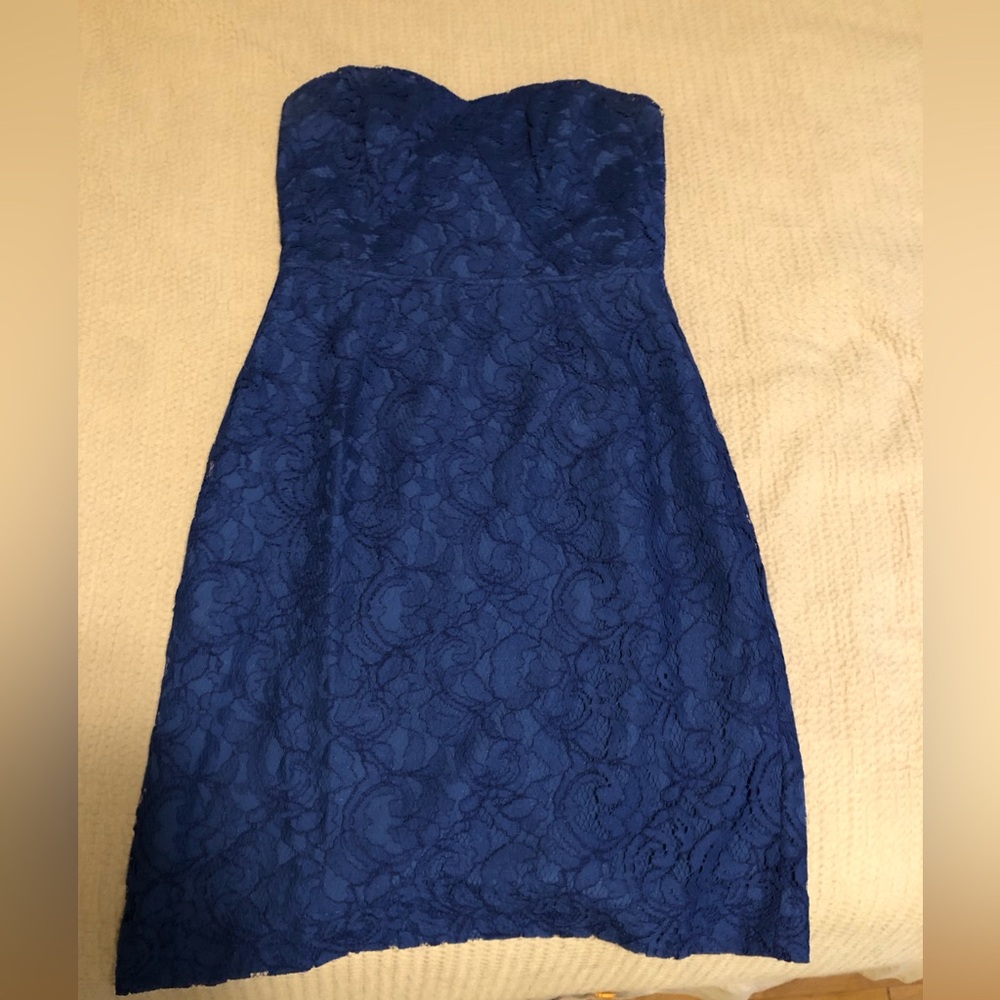 J crew size 4 cobalt blue lace strapless cocktail dress